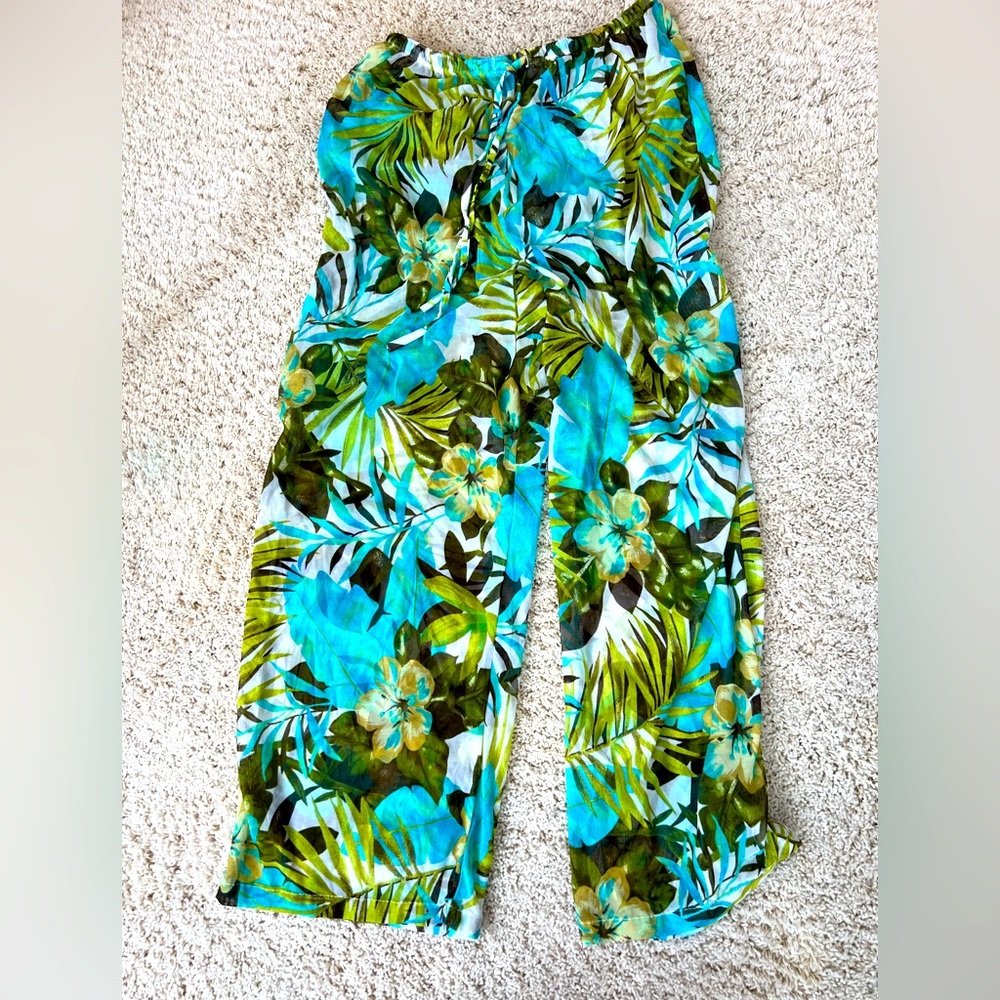 Gorgeous ANNE COLE COLLECTION 💚💙 Tropicana Palms Floral 💙💚 Mesh Beach Pants